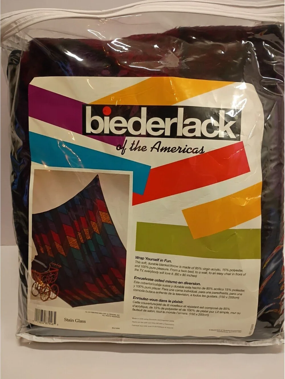 Vintage NOS Biederlack Blanket Throw Stained Glass Retro 80